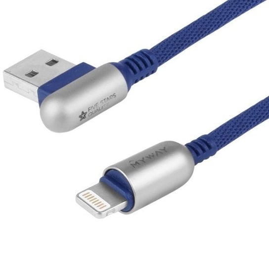 Kabel MYWAY do ładowania i synchronizacji, 120 cm, w oplocie z mikrofibry, dwustronne kątowe USB / Lightning, navy Myway