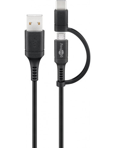 Kabel połączeniowy do ładowania i synchronizacji (z USB A do Micro-USB i USB-C™) - Długość kabla 1 m Goobay