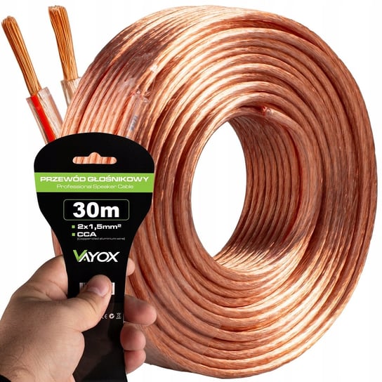 Kabel Przewód Głośnikowy Dwużyłowy Profesjonalny Audio Hq 2X1,5Mm 30M Vayox VAYOX