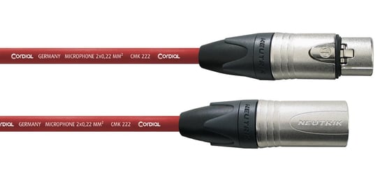 Kabel przewód mikrofonowy XLR 3 m Cordial czerwony Cordial