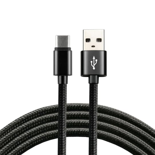 Kabel przewód pleciony USB - USB-C / Typ-C everActive CBB-2CB 200cm z obsługą szybkiego ładowania do 3A czarny EverActive
