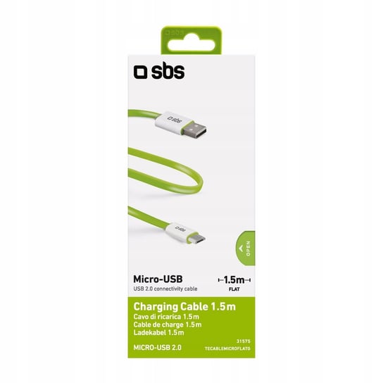 KABEL SBS microUSB - USB 1,5m plaski zielony SBS