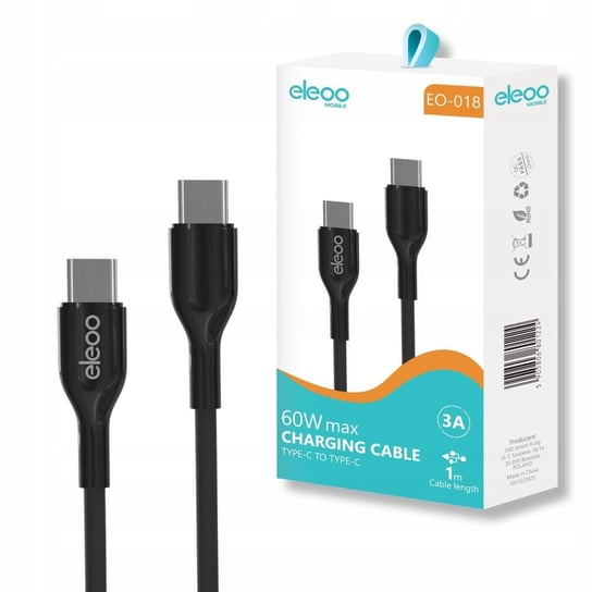 Kabel silikonowy przewód USB-C do USB-C 3A 60W 1m CZARNY szybkie ładowanie Inna marka
