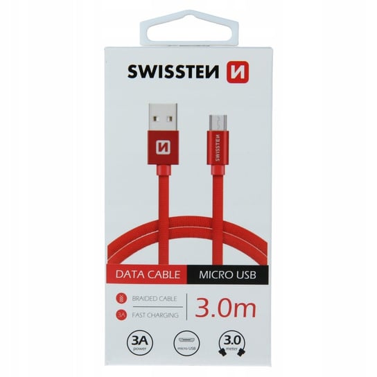 Kabel Swissten Micro Usb 3M Red Fast Charging 3A SWISSTEN