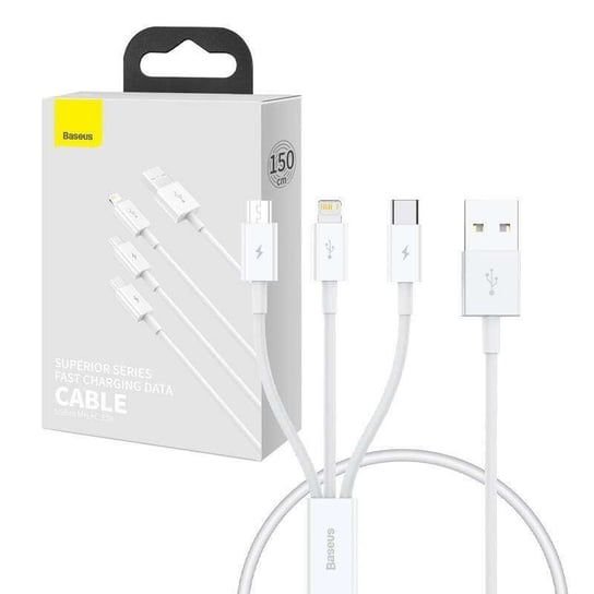Kabel szybkiego ładowania  Baseus Superior Data USB do M+L+C 3.5A 0.5M(White) Baseus