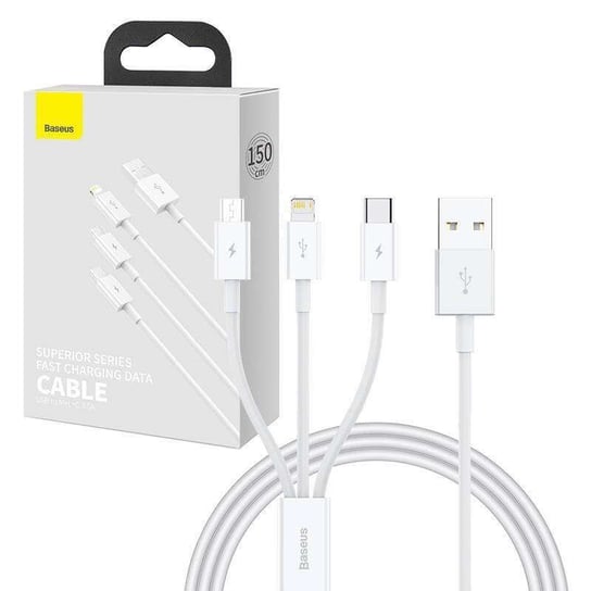 Kabel szybkiego ładowania  Baseus Superior Data USB do M+L+C 3.5A 1M(White) Baseus