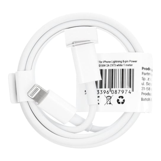 Kabel Typ C do iPhone Lightning 8-pin Power Delivery PD18W 2A C973 biały 1 metr Partner Tele