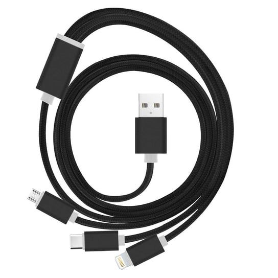 Kabel USB 1m Potrójne zaślepki: 1x Apple Lightning 1x Micro-USB 1 USB typu C Avizar