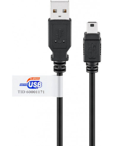 Kabel USB 2.0 Hi-Speed z certyfikatem USB, Czarny - Długość kabla 1.8 m Goobay