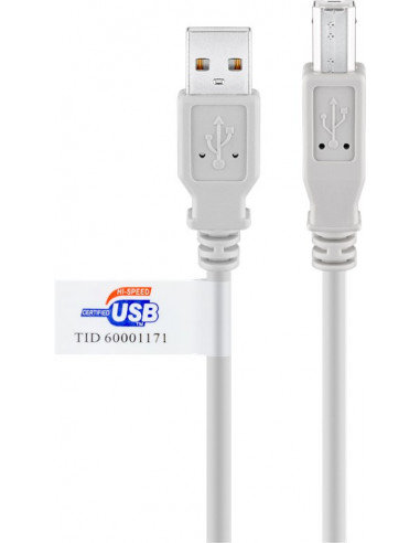 Kabel USB 2.0 Hi-Speed z certyfikatem USB, Szary - Długość kabla 2 m Goobay