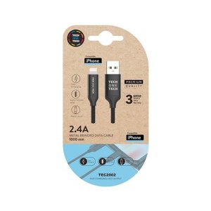 Kabel USB 2.4 Tech One Tech Pleciony nylon Typ Apple Micro USB Długość 1 m Czarny Konik