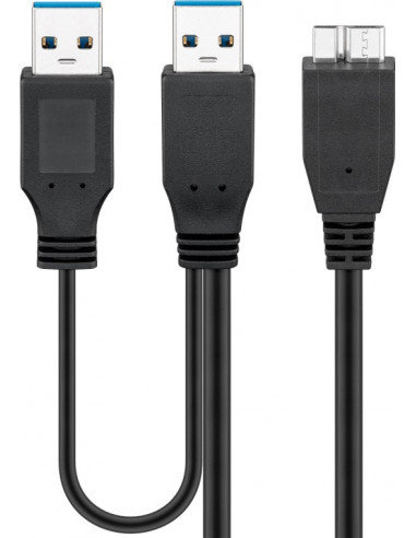 Kabel USB 3.0 Dual Power SuperSpeed, Czarny - Długość kabla 0.3 m Goobay