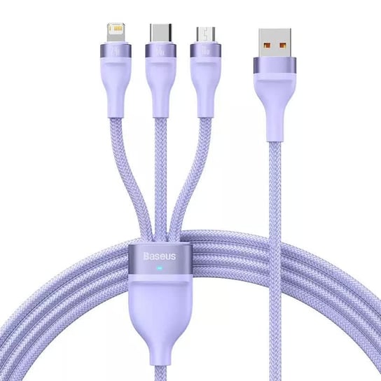 Kabel USB 3w1 Baseus Flash II, USB-C + micro USB + Lightning, 66W, 1.2m (fioletowy) Baseus