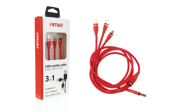 Kabel USB 3w1 Lightning USB-C micro USB 1.2m 3.1A Amio