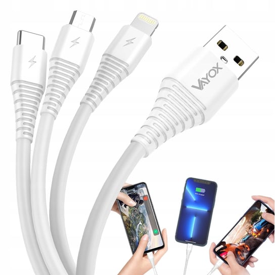 Kabel Usb 3W1 Lightning Usb C Microusb 3A 1M Vayox VAYOX