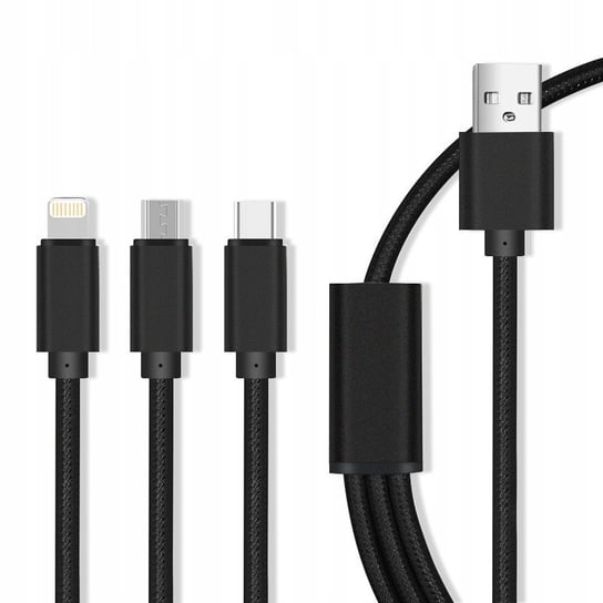 Kabel USB 3w1 micro USB Lightning USB-C nylon 2A Maxlife
