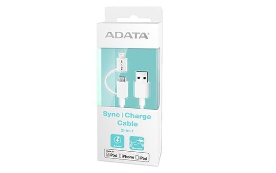 Kabel USB-A - microUSB-A/Lightning 8-pin ADATA AMFI2IN1-100CM-CWH, 1 m ADATA