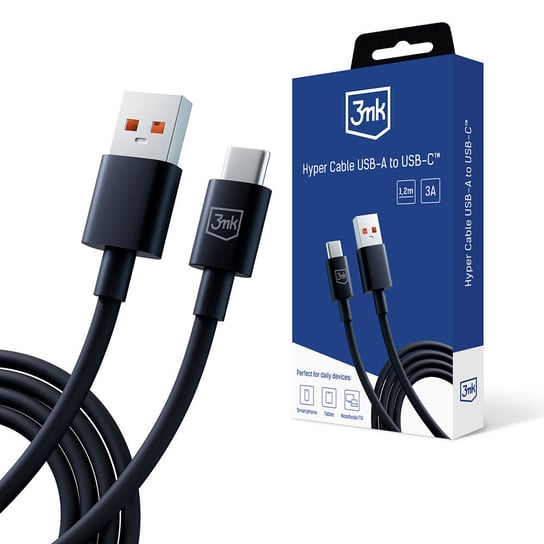 Kabel USB-A to C 60W 5A 1.2m - 3mk Hyper Cable Black 3MK