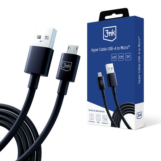 Kabel USB-A to Micro 12W 2.4A 1.2m - 3mk Hyper Cable A to Micro Black 3MK