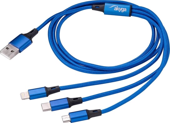 Kabel USB Akyga USB-A - USB-C, microUSB, Lightning 1.2 m Niebieski (AK-USB-27) Akyga