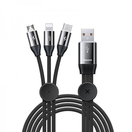 Kabel USB BASEUS 3w1 Car Co-sharing Micro, USB-C, Lightning, 3.5A, 1m, czarny Baseus