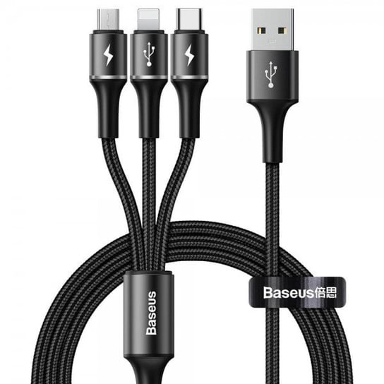 Kabel USB BASEUS 3w1 Halo, micro USB / Lightning / USB-C, 3.5A, 1.2m, czarny Baseus