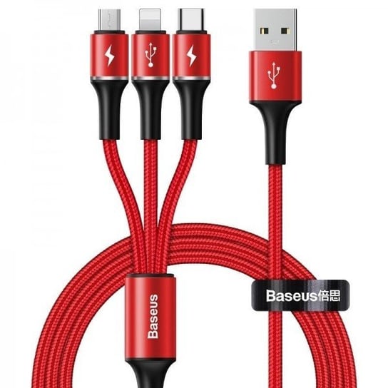 Kabel USB BASEUS 3w1 Halo, micro USB/Lightning/USB-C, 3,5A, 1,2m, czerwony Baseus