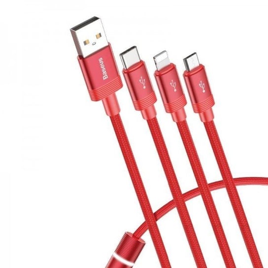 Kabel USB BASEUS Data Faction 3w1 Typ C / Lightning / Micro, 3.5A, 1.2m, czerwony Baseus