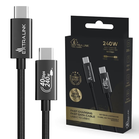 Kabel USB-C 240W 40Gbps 2m USB-C do USB C Extralink Smart Life Extralink