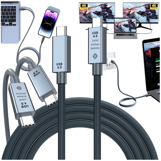 Kabel USB C 4.0 szybki elastyczny 40Gbps PD 240W macbook smartfon 1m 8K Iphone Samsung Bounn