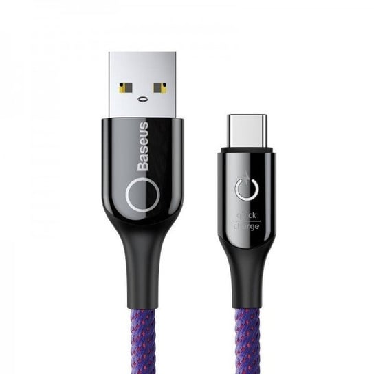 Kabel USB-C BASEUS z diodą LED C-shaped, QC 3.0, 1m, fioletowy Baseus