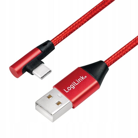 Kabel USB-C na USB LOGILINK kątowy, 0.3m, czerwony LogiLink
