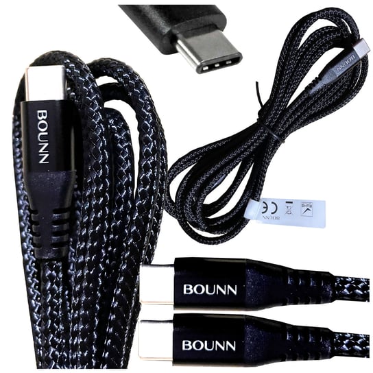 Kabel USB C przewód 2m szybkie ładowanie PD60W 2x USB-C mocny oplot Bounn