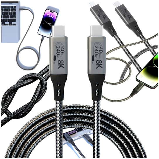 Kabel USB C szybkie ładowanie 240W dane do 40 Gb/s video 8K standard 4.0 1m Iphone Samsung Bounn