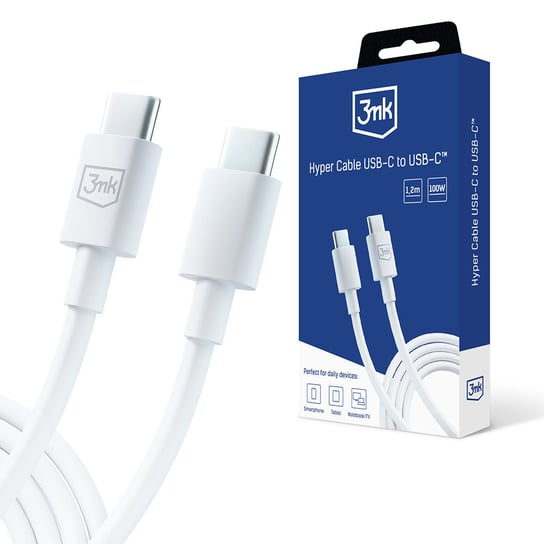 Kabel USB-C to C 100W 5A 1.2m - 3mk Hyper Cable White 3MK