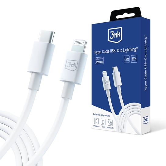 Kabel USB-C to Lightning 20W 5A 1.2m - 3mk Hyper Cable White 3MK