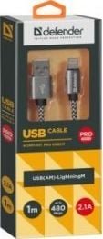Kabel USB Defender USB-A - Lightning 1 m Czarny (87809) Defender