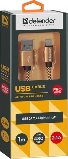 Kabel USB Defender USB-A - Lightning 1 m Złoty (87806) Defender