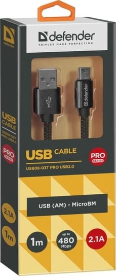 Kabel USB Defender USB-A - microUSB 1 m Czarny (87802) Defender