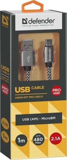 Kabel USB Defender USB-A - microUSB 1 m Czarny (87803) Defender