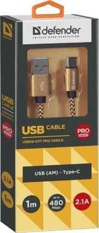 Kabel USB Defender USB-A - USB-C 1 m Złoty (87812) Defender