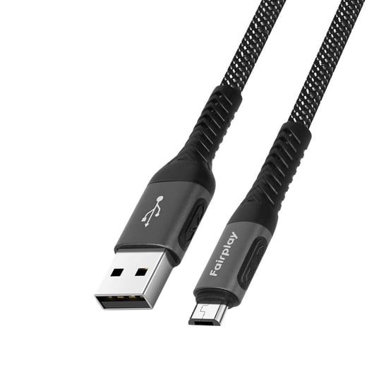 Kabel USB do Micro-USB 2.1A w oplocie nylonowym Elastyczne złącza Fairplay Czarny Fair Play