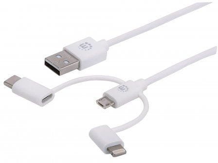 Kabel USB Manhattan USB-A - USB-C, microUSB, Lightning 1 m Biały (353434) Manhattan