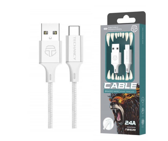 Kabel USB typ C 2.4A 1m BIAŁY szybkie ładowanie TECHANCY TB1639 TECHANCY