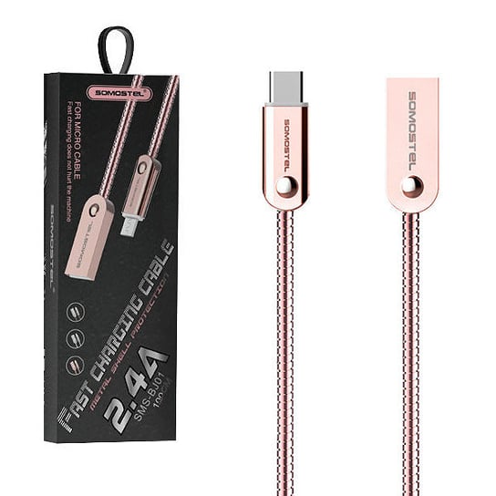 Kabel Usb Typ-C 2.4A Somostel Różowy 2400Mah Quick Charger Qc 3.0 1M Powerline Sms-Bj01 Usb-C Metal Somostel