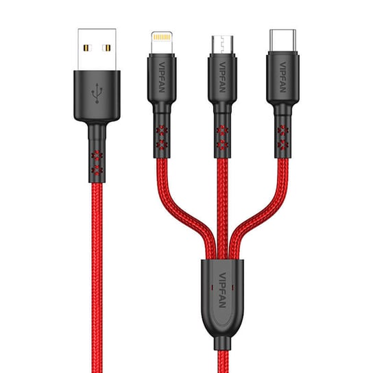 Kabel USB Vipfan X02 3w1 USB-C / Lightning / Micro 3.5A 1.5m (czerwony) Inna marka