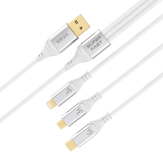 Kabel USB Vipfan X15 3w1 USB-C / Lightning / Micro 66W 1.2m, pozłacany (biały) Inna marka