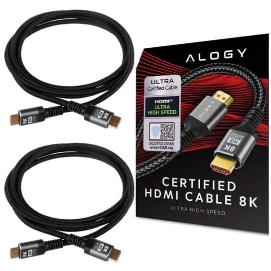 Kabel x2 HDMI 2.1 Alogy 2m 8K PREMIUM ULTRA High Speed 60Hz 48GBps Czarny Alogy