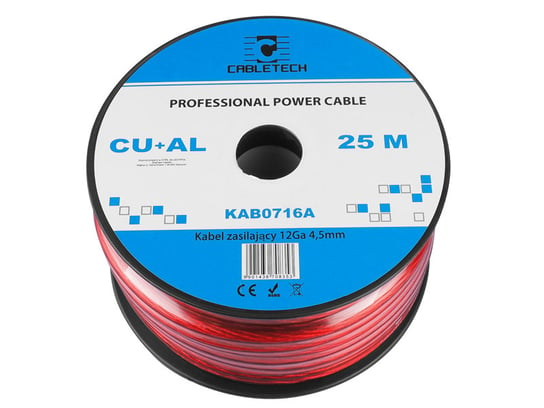 Kabel zasilający samochodowy 12GA/4.5 mm, CU+AL, czerwony. Zamiennik/inny