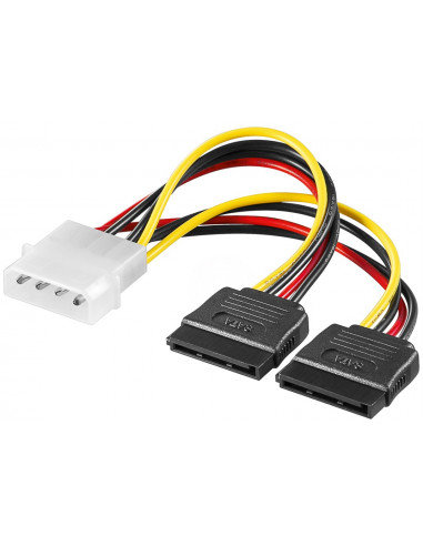 Kabel zasilający typu Y/adapter zasilający do komputera, wtyk 5,25 na 2 x SATA - Długość kabla 0.13 m Goobay